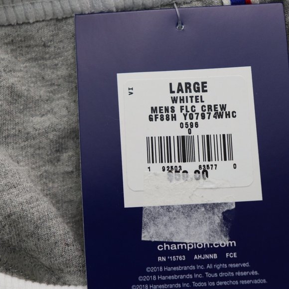 NWT Champion Powerblend Fleece Crew White Grey L - Picture 6 of 9